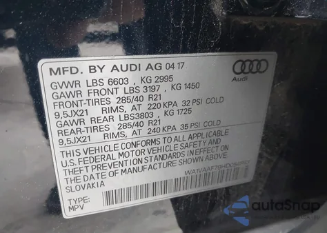 2017 Audi Q7 3.0T Premium z USA, uszkodzony, nr VIN WA1VAAF79HD054893